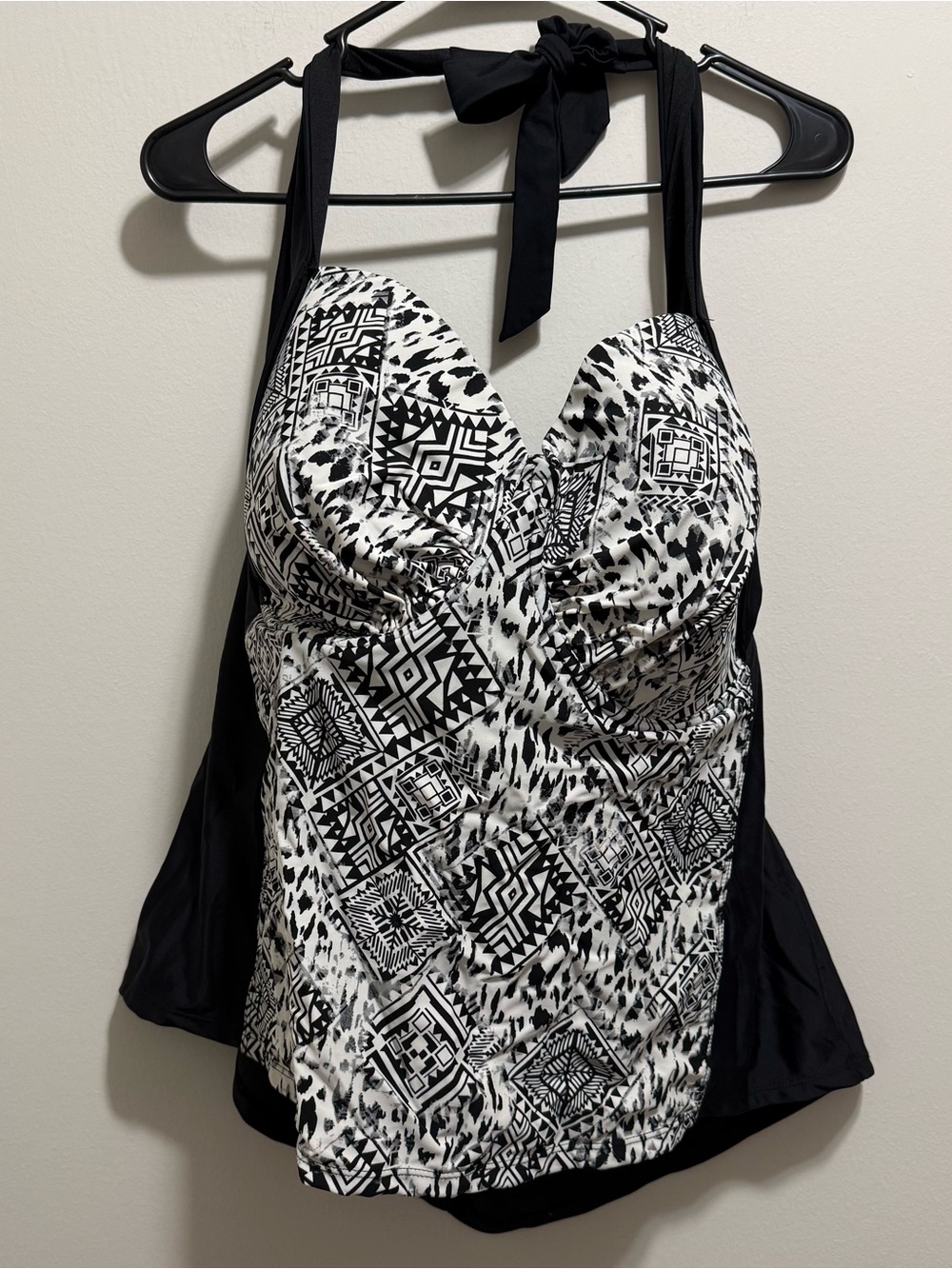 Catalina Tankini Top Women 3XL Black Animal Print Push Up Sleeveless Halter Neck
